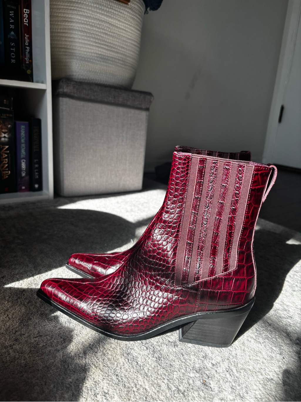 Intentionally Blank Wine Croc-Embossed Chelsea Ankle Boots